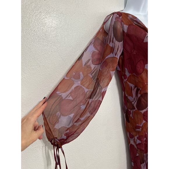 Possibility by Florl di Zucca Silk Chiffon Dress M Burgundy Floral Forest Fairy - Picture 3 of 13